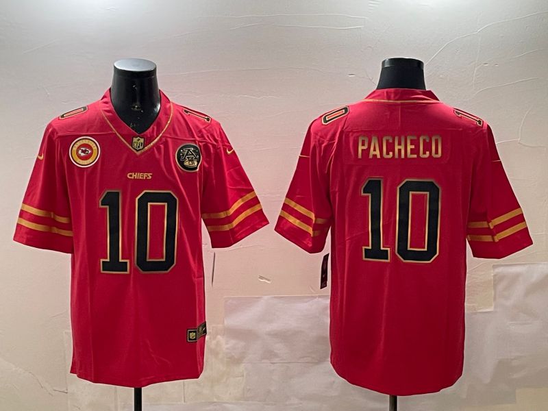 Men Kansas City Chiefs 10 Pacheco Red gold 2025 Nike Vapor Limited NFL Jersey style 209